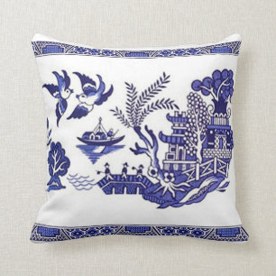 Blue & White China Blue Willow Design Cushion