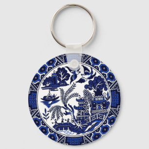 Blue & White China Blue Willow Design Key Ring