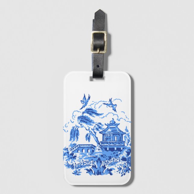 Blue & White China Blue Willow Design Luggage Tag (Front Vertical)