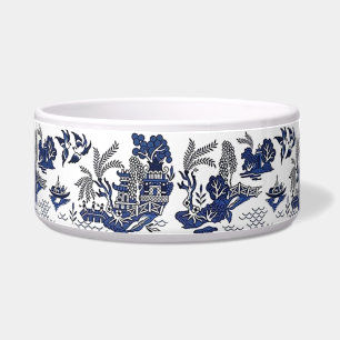 Blue & White China Blue Willow Dog Cat Bowl