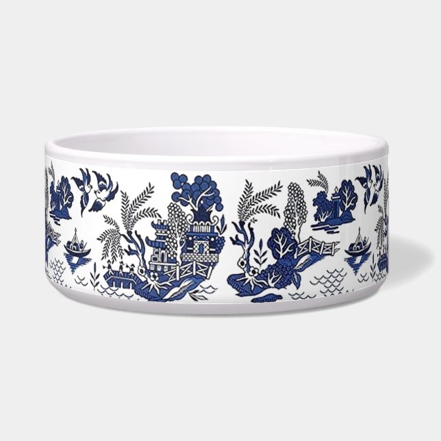 Blue & White China Blue Willow Dog Cat Bowl (Right)
