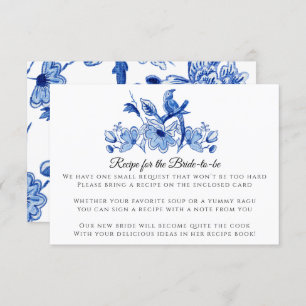 Blue White Chinese Bird Floral Recipe Enclosure Invitation