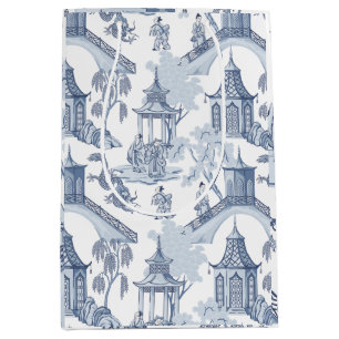 Blue & White Chinese Pattern Wrapping Paper Medium Gift Bag