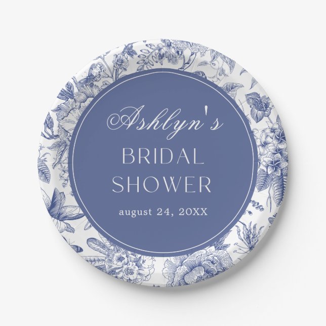 Blue White Chinoiserie Bridal Shower Paper Plates (Front)