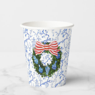 Blue & White Chinoiserie Christmas Wreath Paper Cups