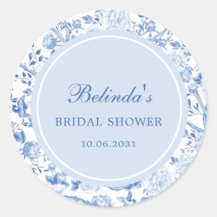 Blue White Chinoiserie Floral Bridal Shower Classic Round Sticker