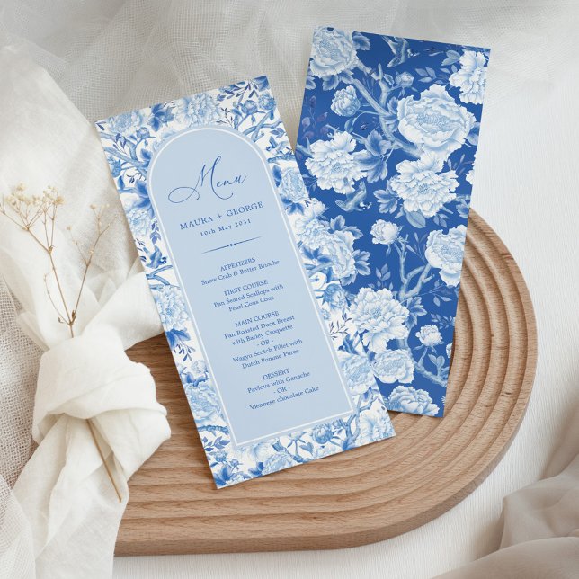 Blue White Chinoiserie Floral Porcelain Menu Card (Creator Uploaded)