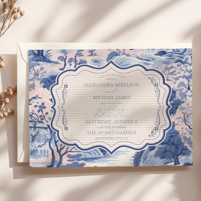 Blue White Chinoiserie Floral Porcelain Wedding Invitation (Creator Uploaded)