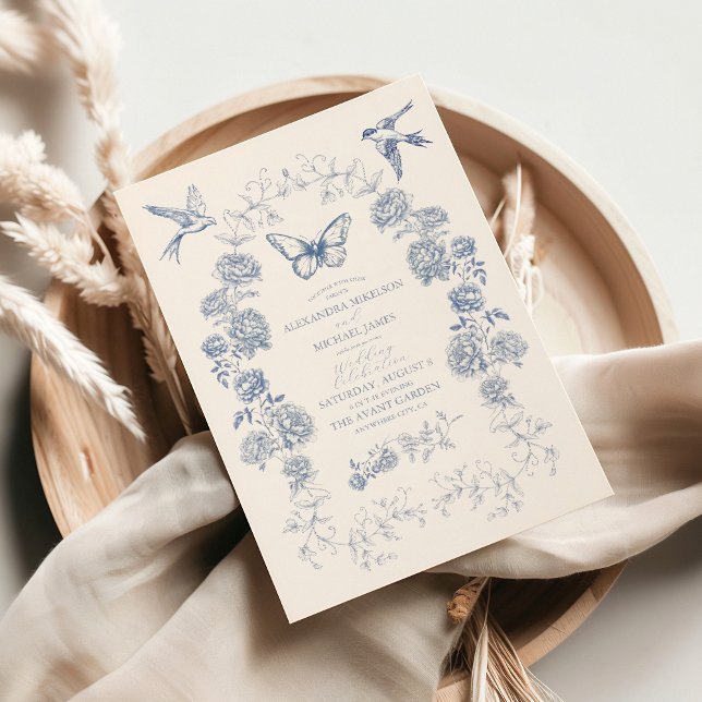 Blue White Chinoiserie Floral Porcelain Wedding Invitation (Creator Uploaded)
