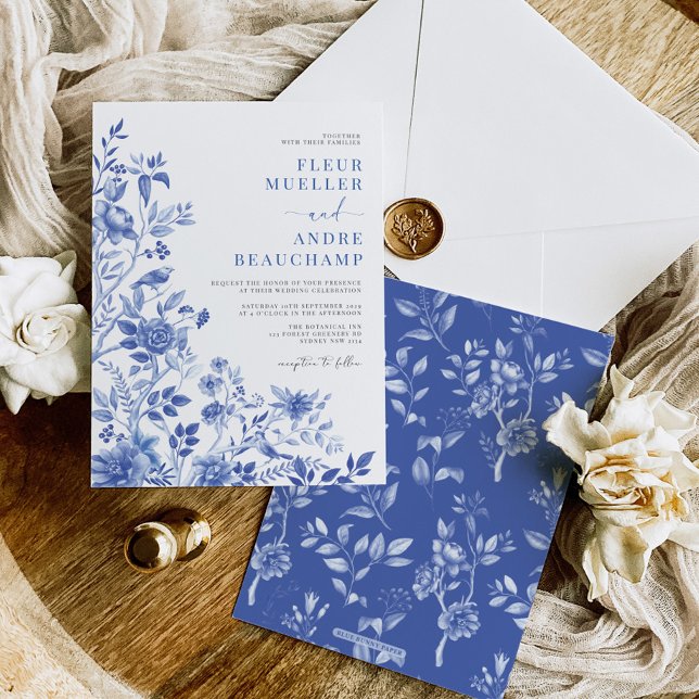 Blue White Chinoiserie Floral Porcelain Wedding Invitation (Creator Uploaded)