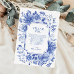 Blue White Chinoiserie Floral Porcelain Wedding Thank You Card<br><div class="desc">This chinoiserie-inspired design features elegant botanical florals and greenery in delft blue and white. Personalise the card with your details and if you want to further re-arrange the style and placement of the text,  please press the "Click to customise further" button.</div>