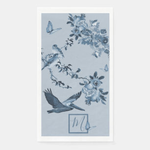 Blue White Chinoiserie Floral Stylish Monogram Napkin