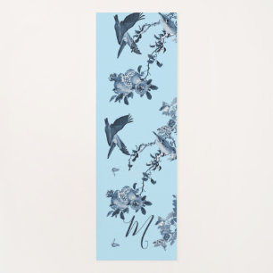 Blue White Chinoiserie Floral Stylish Monogram Yoga Mat
