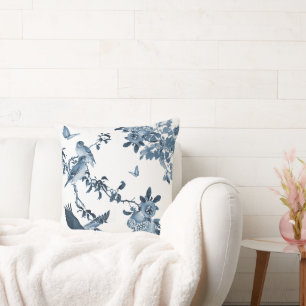 Blue White Chinoiserie Floral Stylish Throw Pillow