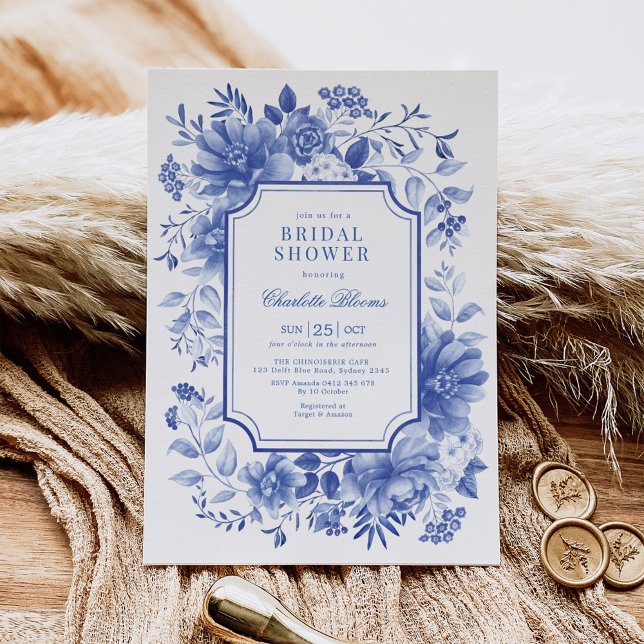 Blue White Chinoiserie Flower Garden Bridal Shower Invitation (Creator Uploaded)