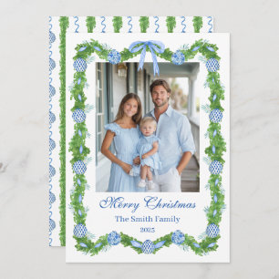 Blue & White Chinoiserie Garland Grandmillenial Holiday Card