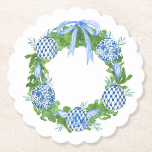Blue & White Chinoiserie Grandmillenial Christmas Paper Coaster