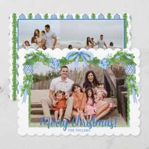 Blue & White Chinoiserie Greenery, Grandmillenial Holiday Card