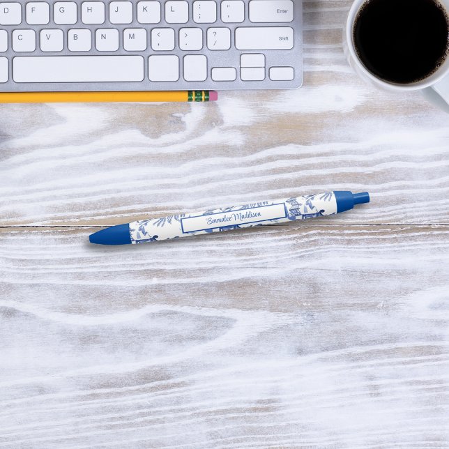Blue White Chinoiserie Monogram Asian Inspired Ink Pen (Creator Uploaded)