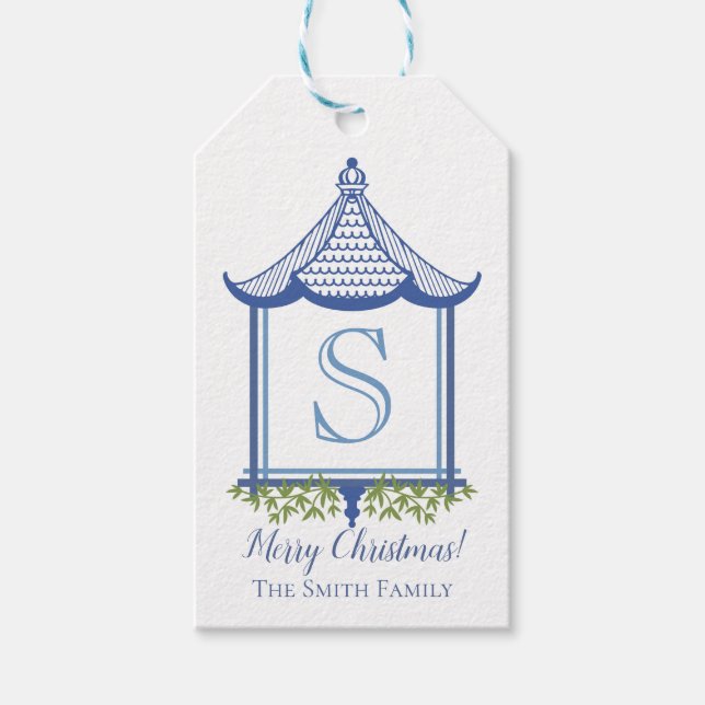 Blue & White Chinoiserie Pagoda Gift Tag (Front)