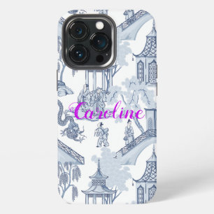 Blue & White Chinoiserie Pattern with Monogram iPhone 13 Pro Case