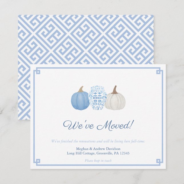 Blue & White Chinoiserie Pumpkin Change of Address Announcement (Front/Back)