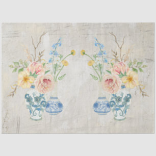Blue White Chinoiserie Rose Peony Floral Bouquet Tissue Paper