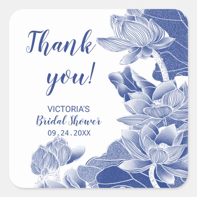 Blue White Chinoiserie Thank You  Square Sticker (Front)