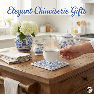 Blue & White Chinoiserie Toile Monogram B Bird Flo Stone Coaster