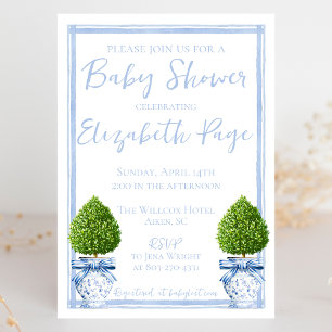 Blue & White Chinoiserie Topiary Baby Shower Invitation