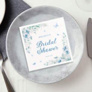 Blue & White Chinoiserie Watercolor Bridal Shower Napkin