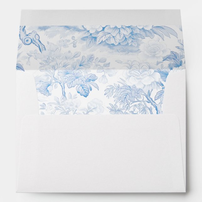 Blue white chinoiserie wedding card Envelope (Back (Bottom))