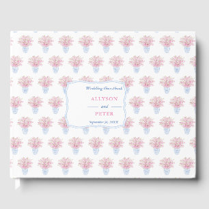 Blue White Chinoiserie With Pink Blossoms Wedding Guest Book