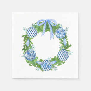 Blue & White Chinoiserie Wreath ,Grandmillenial Napkin