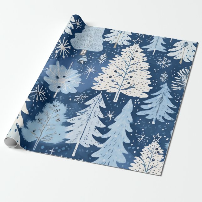 Blue & White Christmas Gift Wrapping Paper (Unrolled)