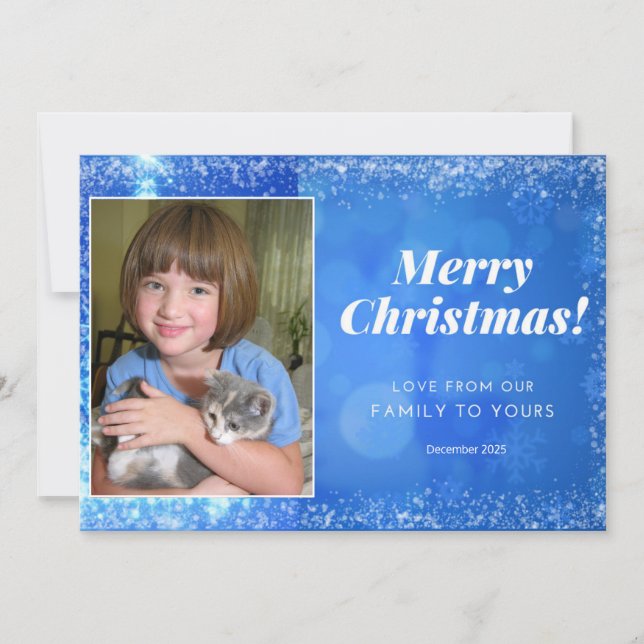 Blue White Christmas Holiday Photo Card (Front)