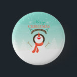 Blue White Christmas New Years Snowman Greetings 6 Cm Round Badge<br><div class="desc">Blue and white Christmas / New Year snowman greetings button</div>