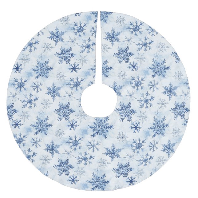 Blue White Christmas Snowflakes Brushed Polyester Tree Skirt (Front)