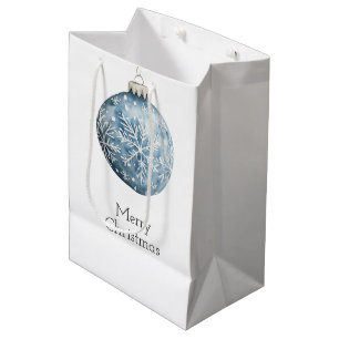 Blue White Christmas Snowflakes Ornaments Medium Gift Bag