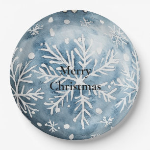 Blue White Christmas Snowflakes Ornaments Paper Plate