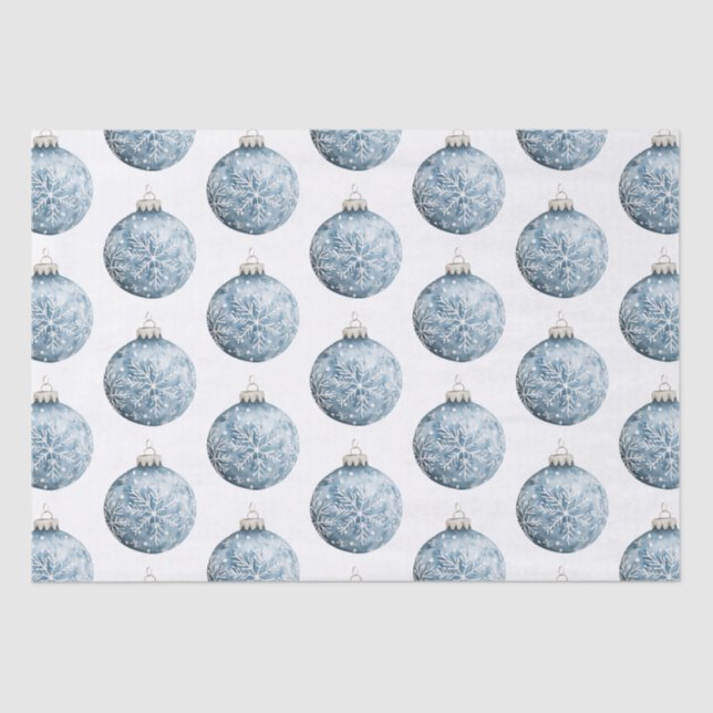 Blue White Christmas Snowflakes Ornaments Tissue Paper (Front)