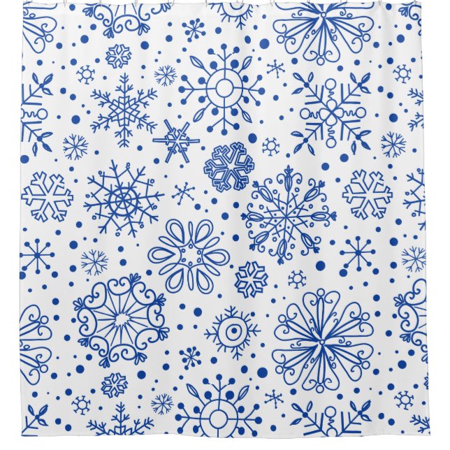 Blue & White Christmas Snowflakes Pattern Shower Curtain (Front)