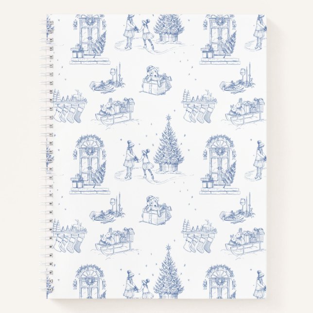 Blue White Christmas Toile Notebook (Front)