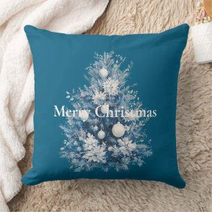 Blue White Christmas Tree Cushion