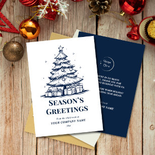 Blue & White Christmas Tree Custom Business Logo  Holiday Card