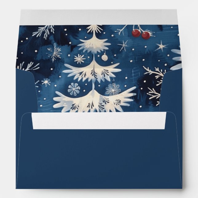 Blue White Christmas Tree Holiday Envelope (Back (Bottom))
