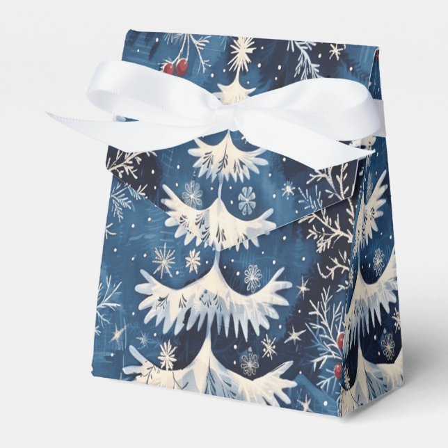 Blue White Christmas Tree Holiday Gift Box (Front Side)