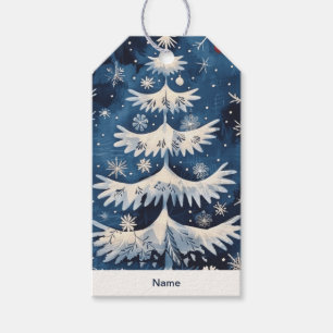 Blue White Christmas Tree Holiday Gift Tag