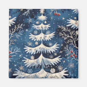 Blue White Christmas Tree Holiday Magnet