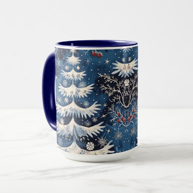 Blue White Christmas Tree Holiday Mug (Front Left)